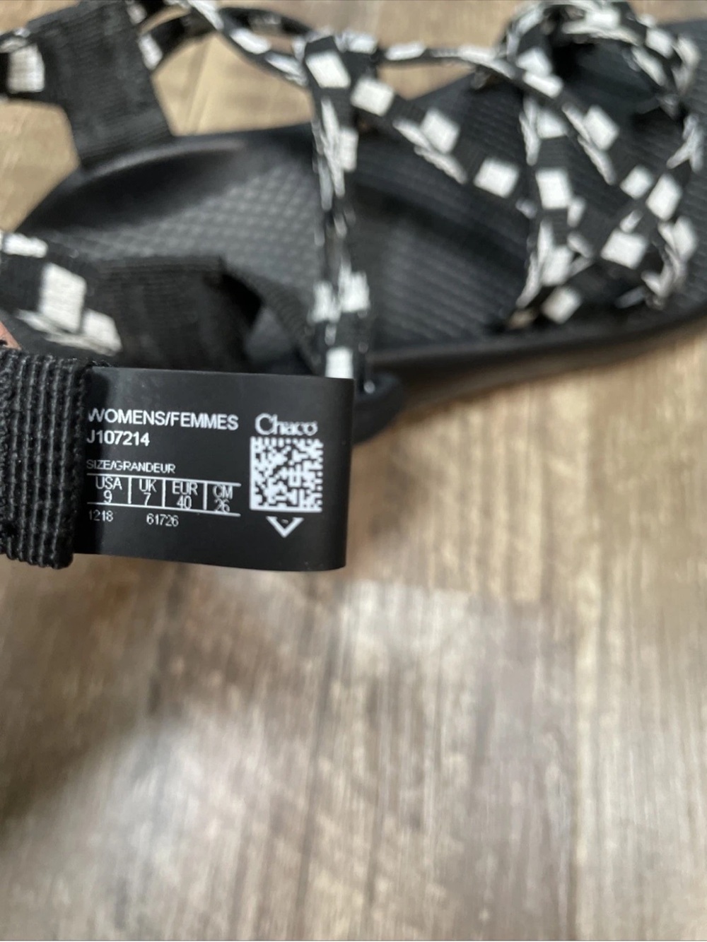 Chaco Z/X2 Sandal Strappy Hiking Black/White Nylon Waterproof Size 9 J107214 - Picture 7 of 7